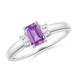 Emerald Cut Amethyst Three Stone Rings