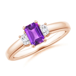 6x4mm AAA Amethyst and Diamond Three Stone Ring in Rose Gold