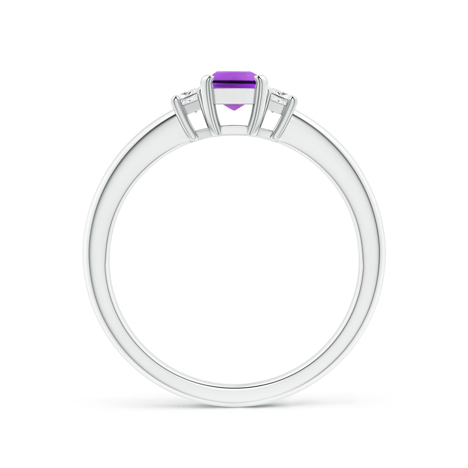 6x4mm AAA Amethyst and Diamond Three Stone Ring in White Gold - side 2