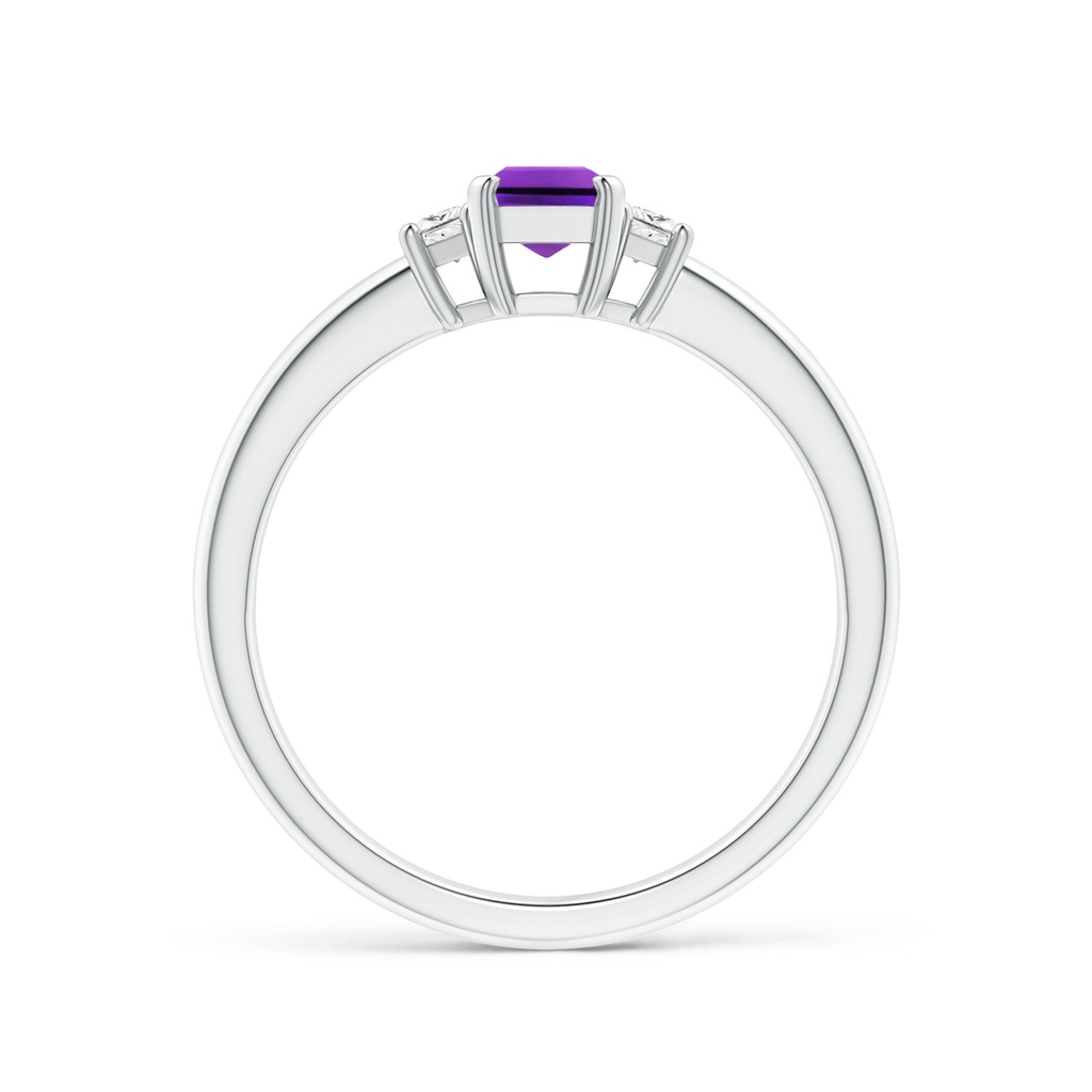 6x4mm AAAA Amethyst and Diamond Three Stone Ring in P950 Platinum - side 1