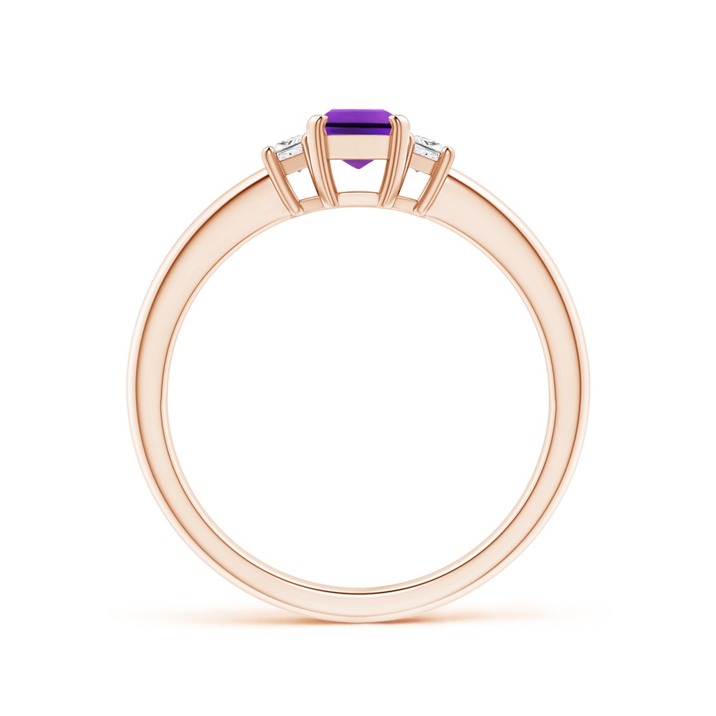 6x4mm AAAA Amethyst and Diamond Three Stone Ring in Rose Gold - side 1