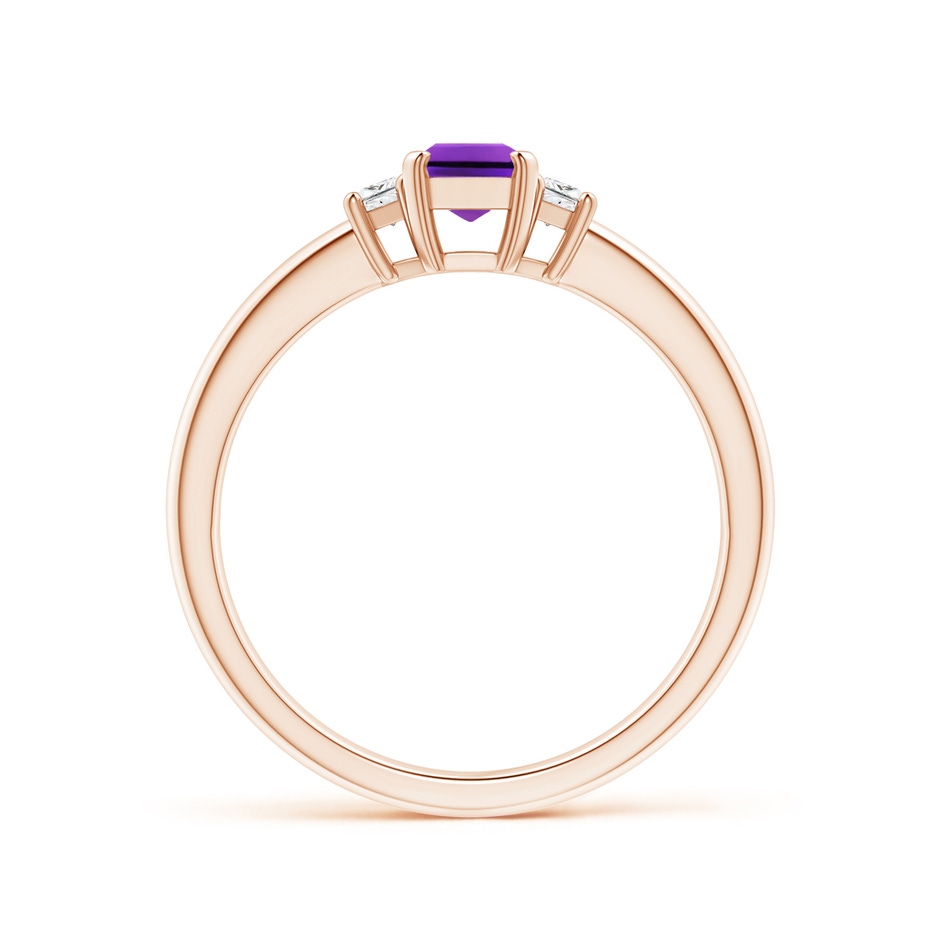 6x4mm AAAA Amethyst and Diamond Three Stone Ring in Rose Gold side 1