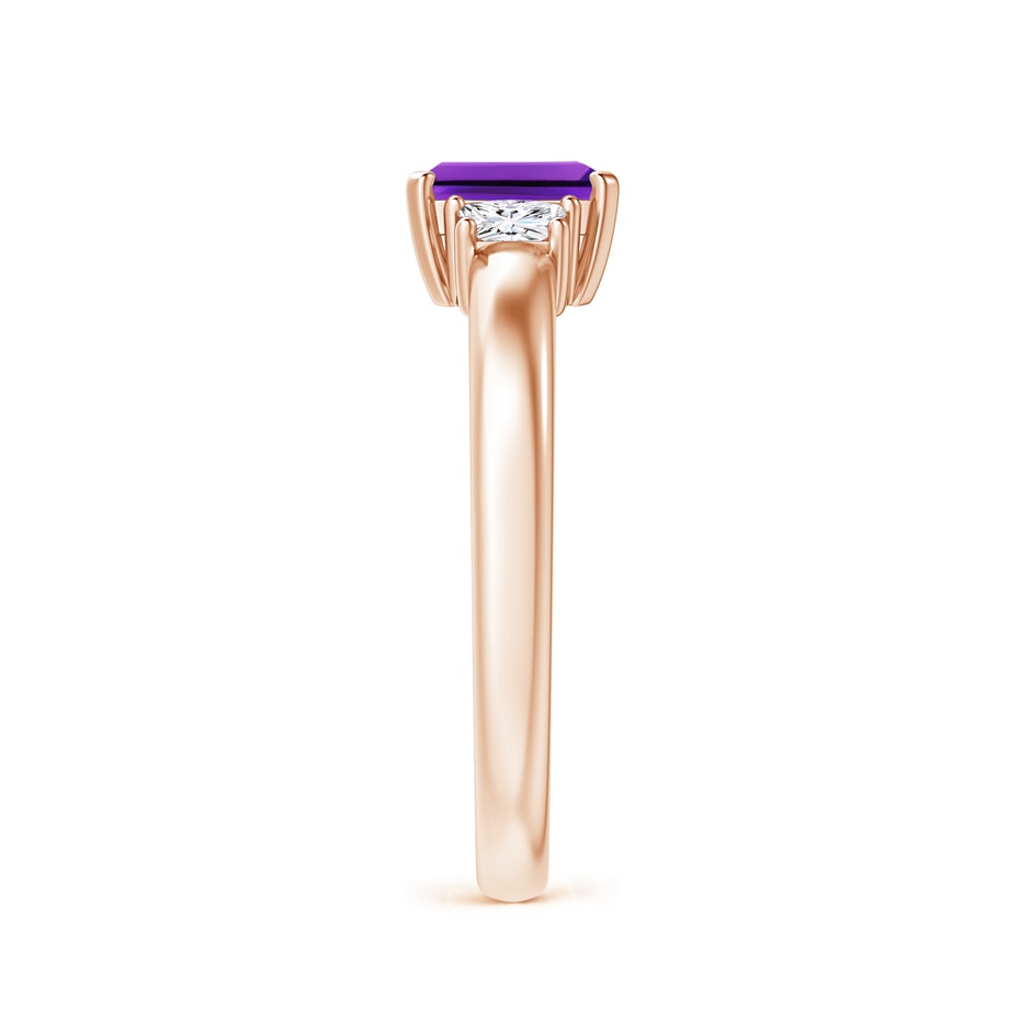 6x4mm AAAA Amethyst and Diamond Three Stone Ring in Rose Gold side 2