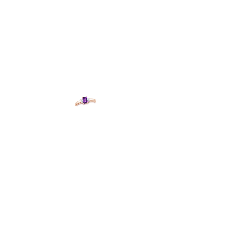 6x4mm AAAA Amethyst and Diamond Three Stone Ring in Rose Gold body-hand