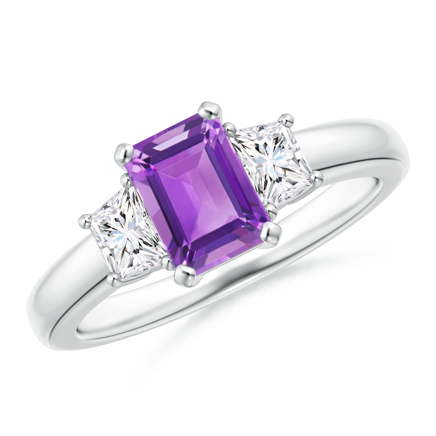 7x5mm AA Amethyst and Diamond Three Stone Ring in P950 Platinum