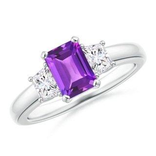 7x5mm AAA Amethyst and Diamond Three Stone Ring in White Gold