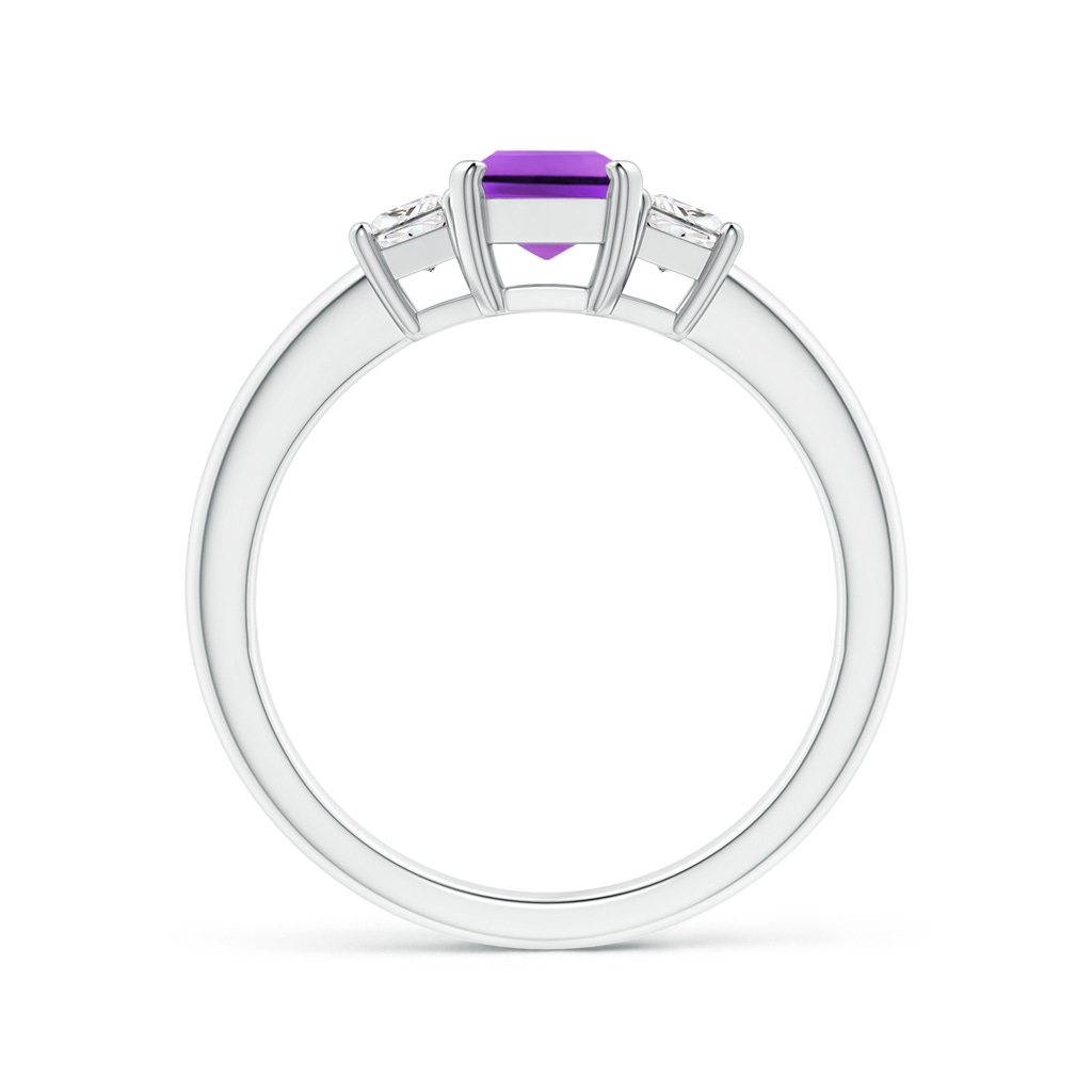 7x5mm AAA Amethyst and Diamond Three Stone Ring in White Gold Side 1