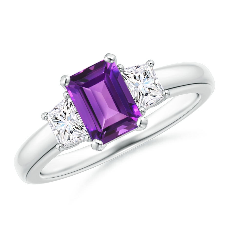 7x5mm AAAA Amethyst and Diamond Three Stone Ring in P950 Platinum 