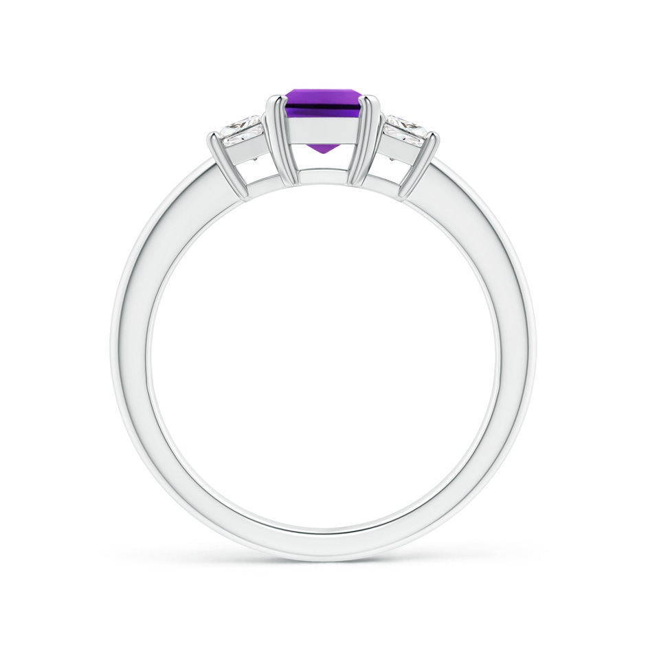 7x5mm AAAA Amethyst and Diamond Three Stone Ring in P950 Platinum side 1