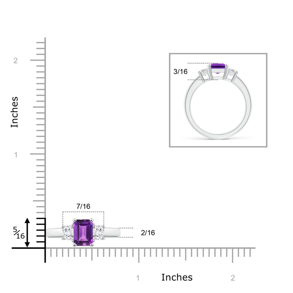 8x6mm AAAA Amethyst and Diamond Three Stone Ring in P950 Platinum ruler