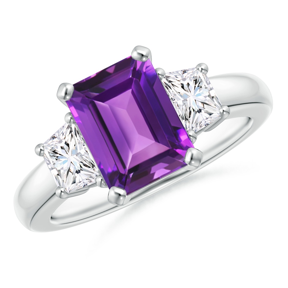 9x7mm AAAA Amethyst and Diamond Three Stone Ring in P950 Platinum 