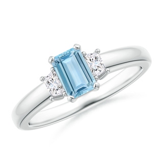 6x4mm AAA Aquamarine and Diamond Three Stone Ring in 9K White Gold