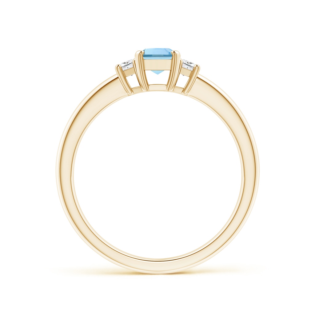 6x4mm AAA Aquamarine and Diamond Three Stone Ring in Yellow Gold - side 1
