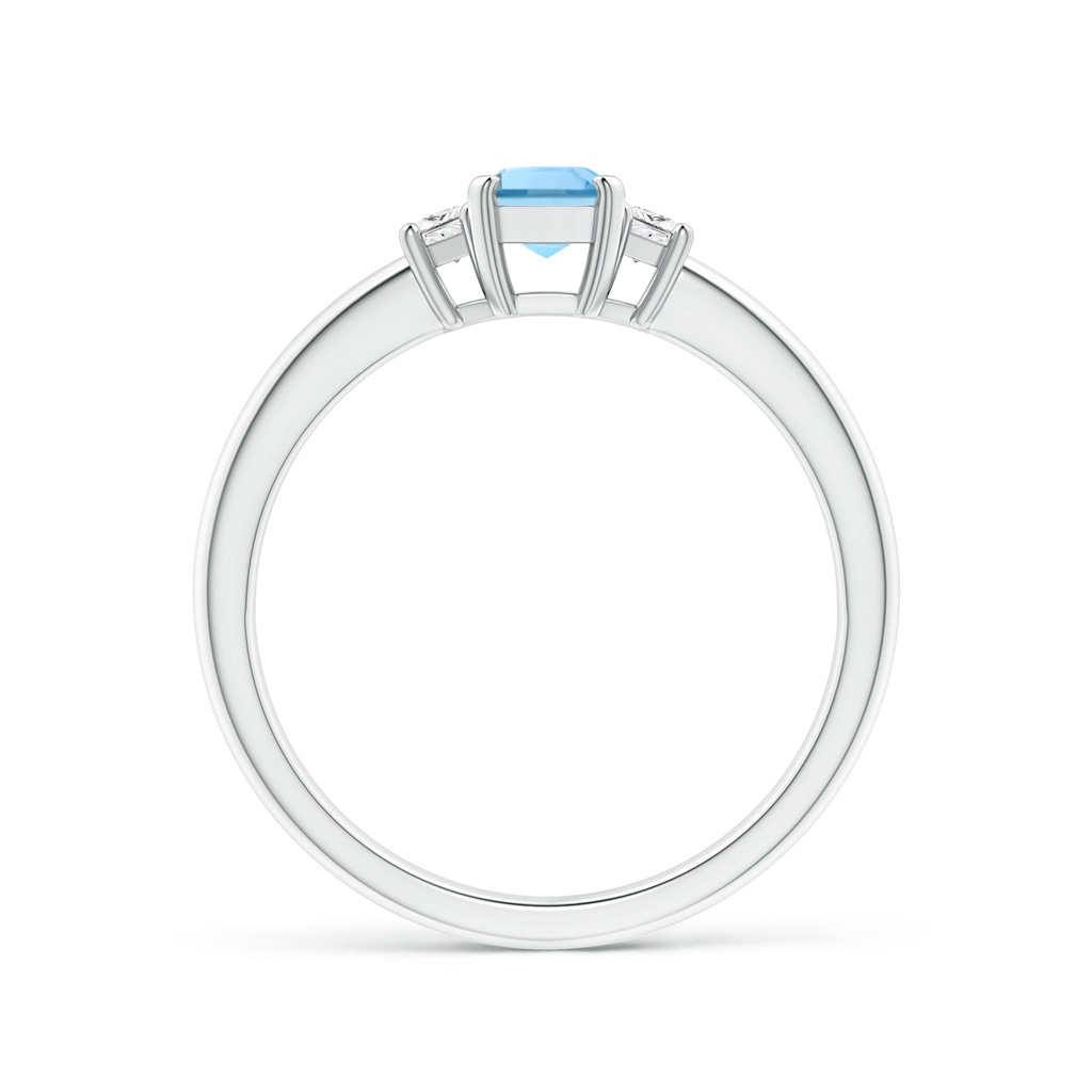 6x4mm AAAA Aquamarine and Diamond Three Stone Ring in P950 Platinum - side 1