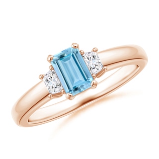 6x4mm AAAA Aquamarine and Diamond Three Stone Ring in Rose Gold