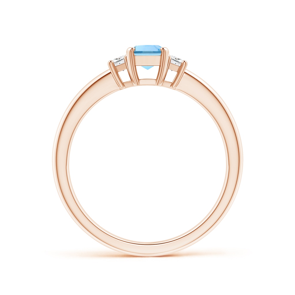 6x4mm AAAA Aquamarine and Diamond Three Stone Ring in Rose Gold - side 1