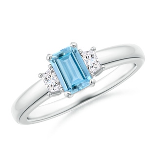 6x4mm AAAA Aquamarine and Diamond Three Stone Ring in White Gold