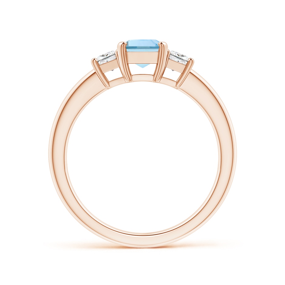 7x5mm AAA Aquamarine and Diamond Three Stone Ring in Rose Gold side 1