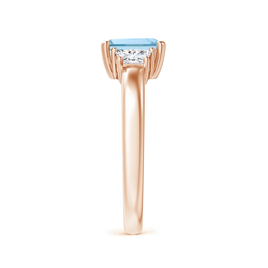 7x5mm AAA Aquamarine and Diamond Three Stone Ring in Rose Gold side 2