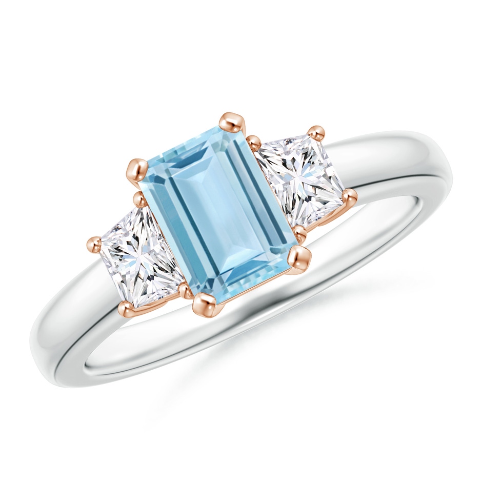 7x5mm AAA Aquamarine and Diamond Three Stone Ring in White Gold Rose Gold 