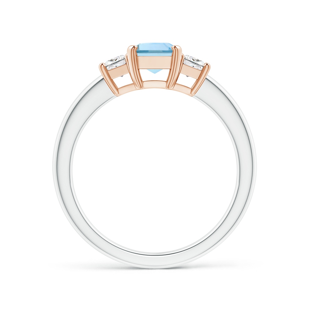 7x5mm AAA Aquamarine and Diamond Three Stone Ring in White Gold Rose Gold Side 1