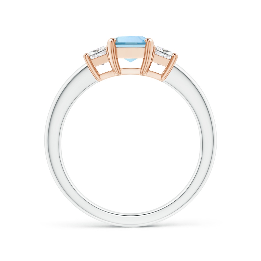 7x5mm AAA Aquamarine and Diamond Three Stone Ring in White Gold Rose Gold - side 1