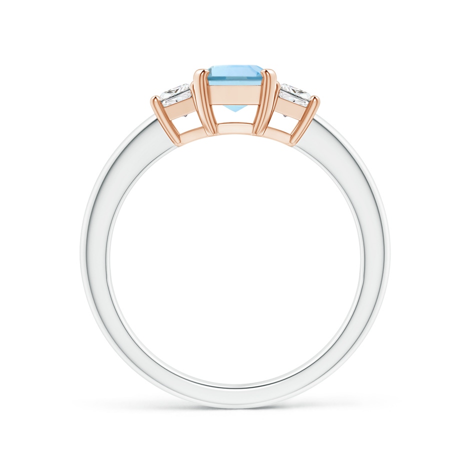 7x5mm AAA Aquamarine and Diamond Three Stone Ring in White Gold Rose Gold side 1