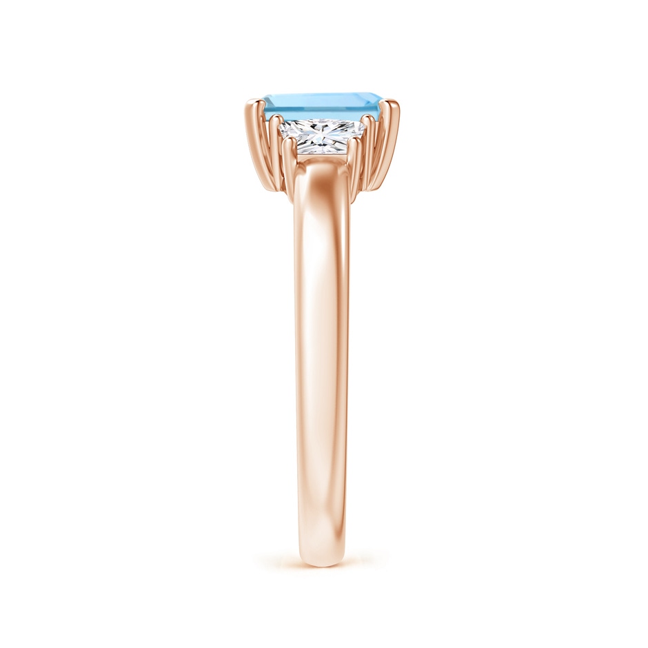 7x5mm AAAA Aquamarine and Diamond Three Stone Ring in Rose Gold side 2