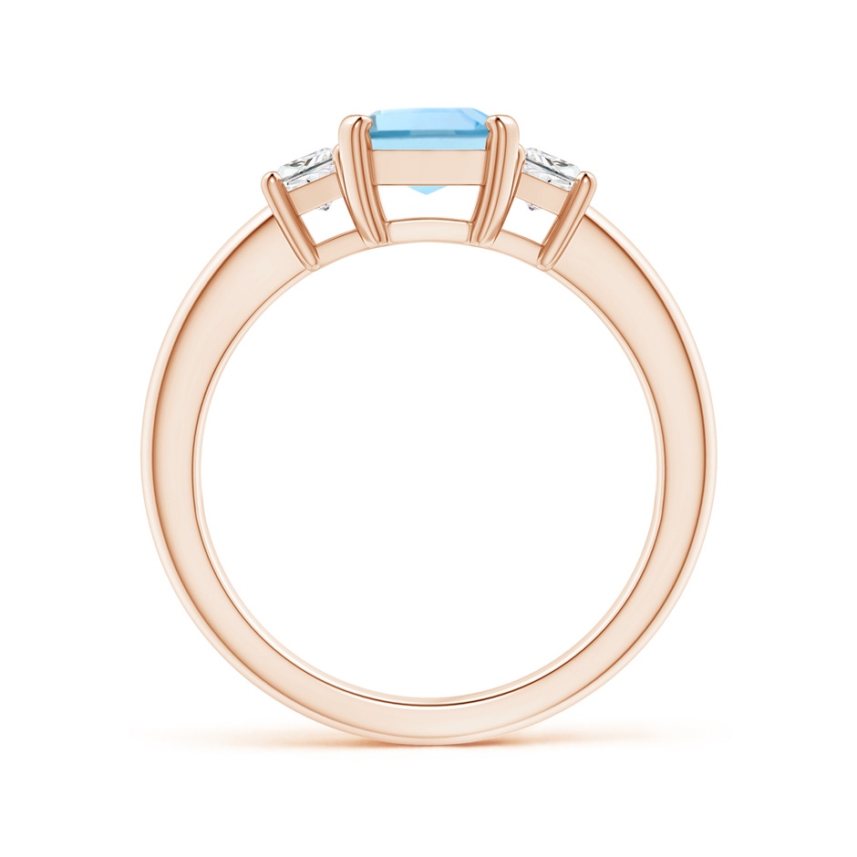 8x6mm AAAA Aquamarine and Diamond Three Stone Ring in Rose Gold side 1