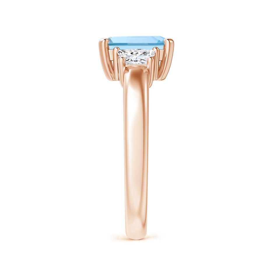 8x6mm AAAA Aquamarine and Diamond Three Stone Ring in Rose Gold side 2