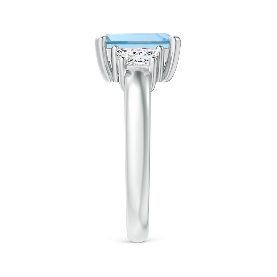 9x7mm AAA Aquamarine and Diamond Three Stone Ring in White Gold side 2