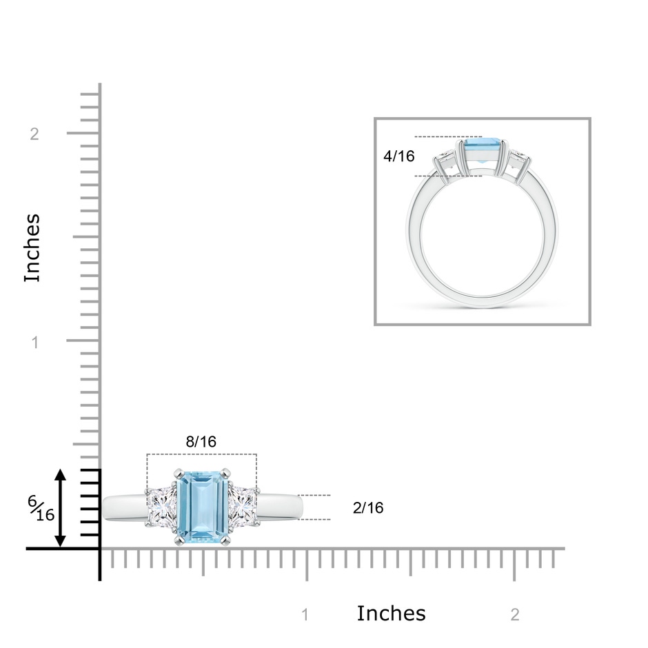 9x7mm AAA Aquamarine and Diamond Three Stone Ring in White Gold ruler