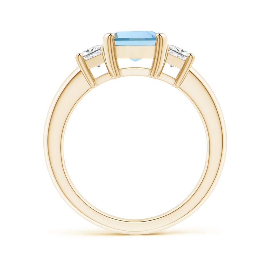 9x7mm AAA Aquamarine and Diamond Three Stone Ring in Yellow Gold side 1