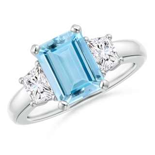 9x7mm AAAA Aquamarine and Diamond Three Stone Ring in P950 Platinum