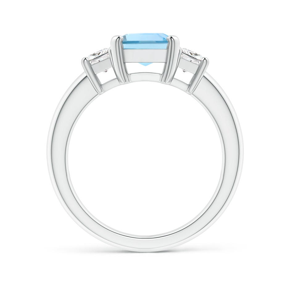 9x7mm AAAA Aquamarine and Diamond Three Stone Ring in P950 Platinum side 1
