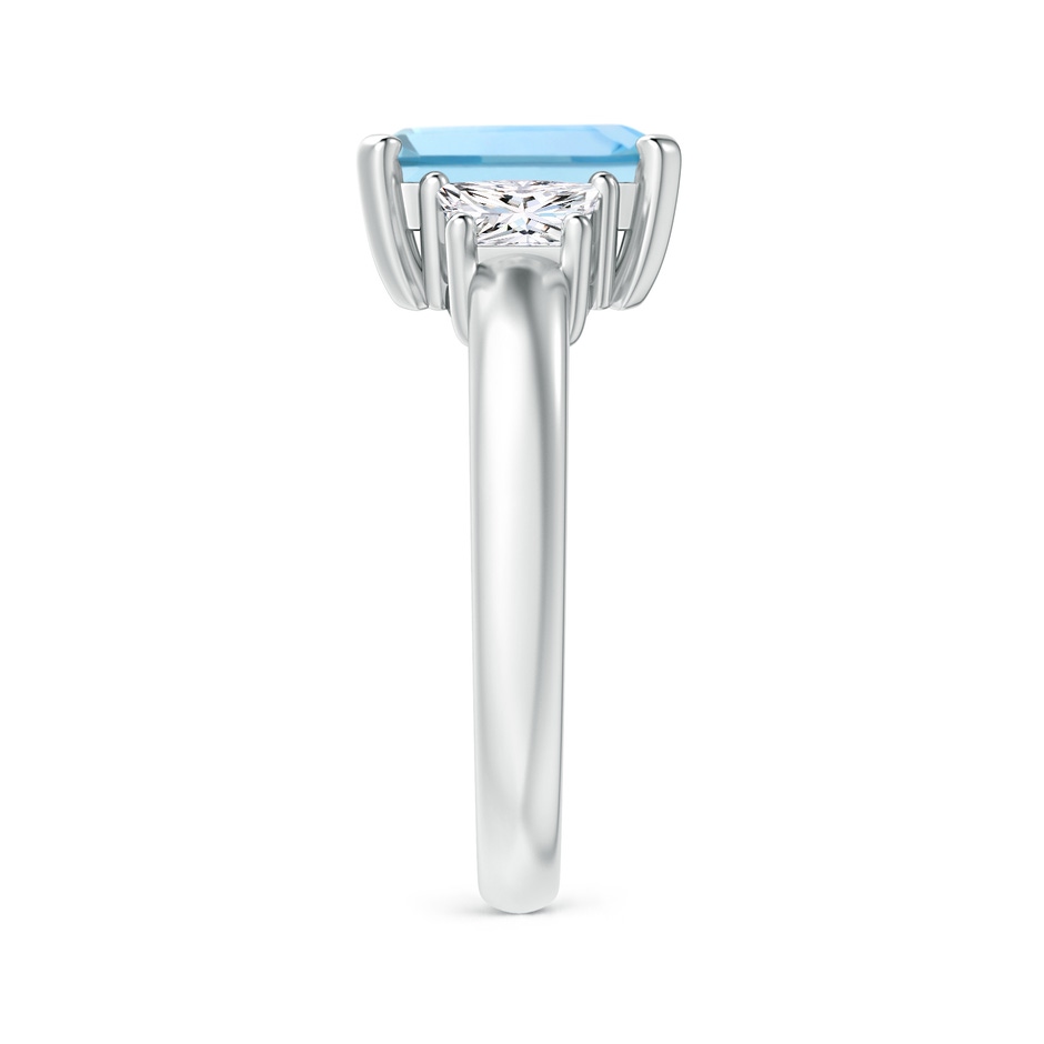 9x7mm AAAA Aquamarine and Diamond Three Stone Ring in P950 Platinum side 2