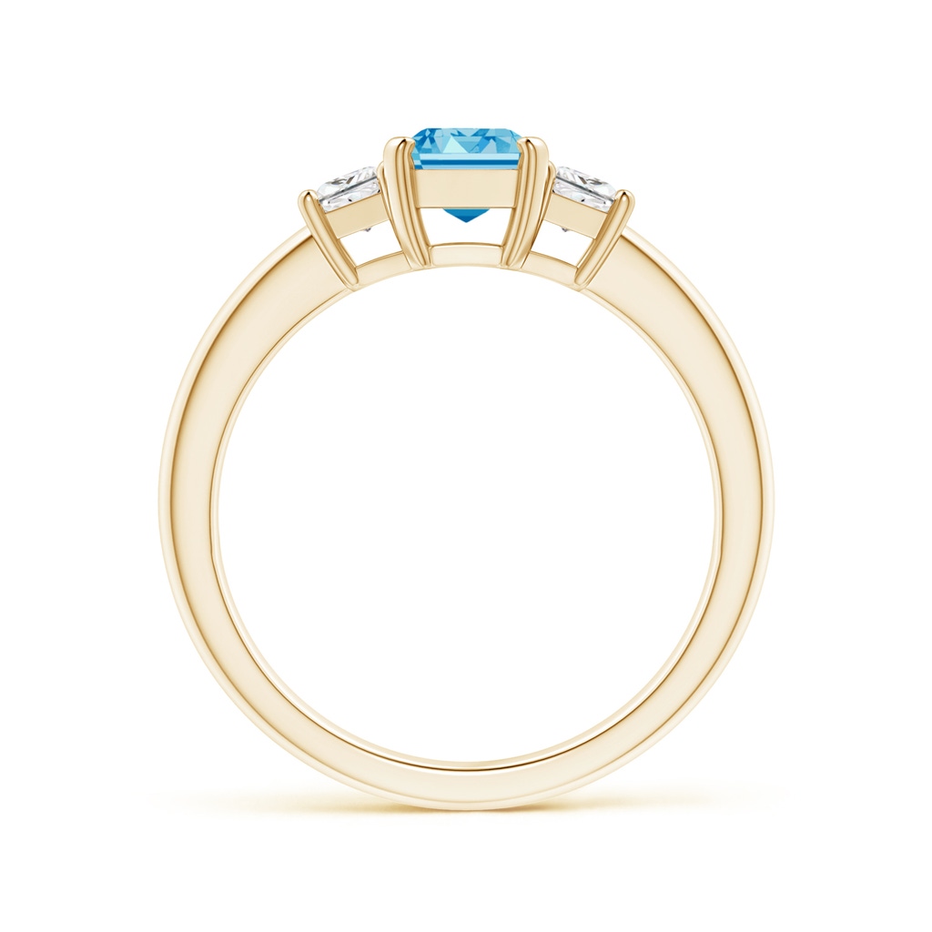 7x5mm AAAA Fancy Intense Blue and White Diamond Three Stone Ring in Yellow Gold - side 199