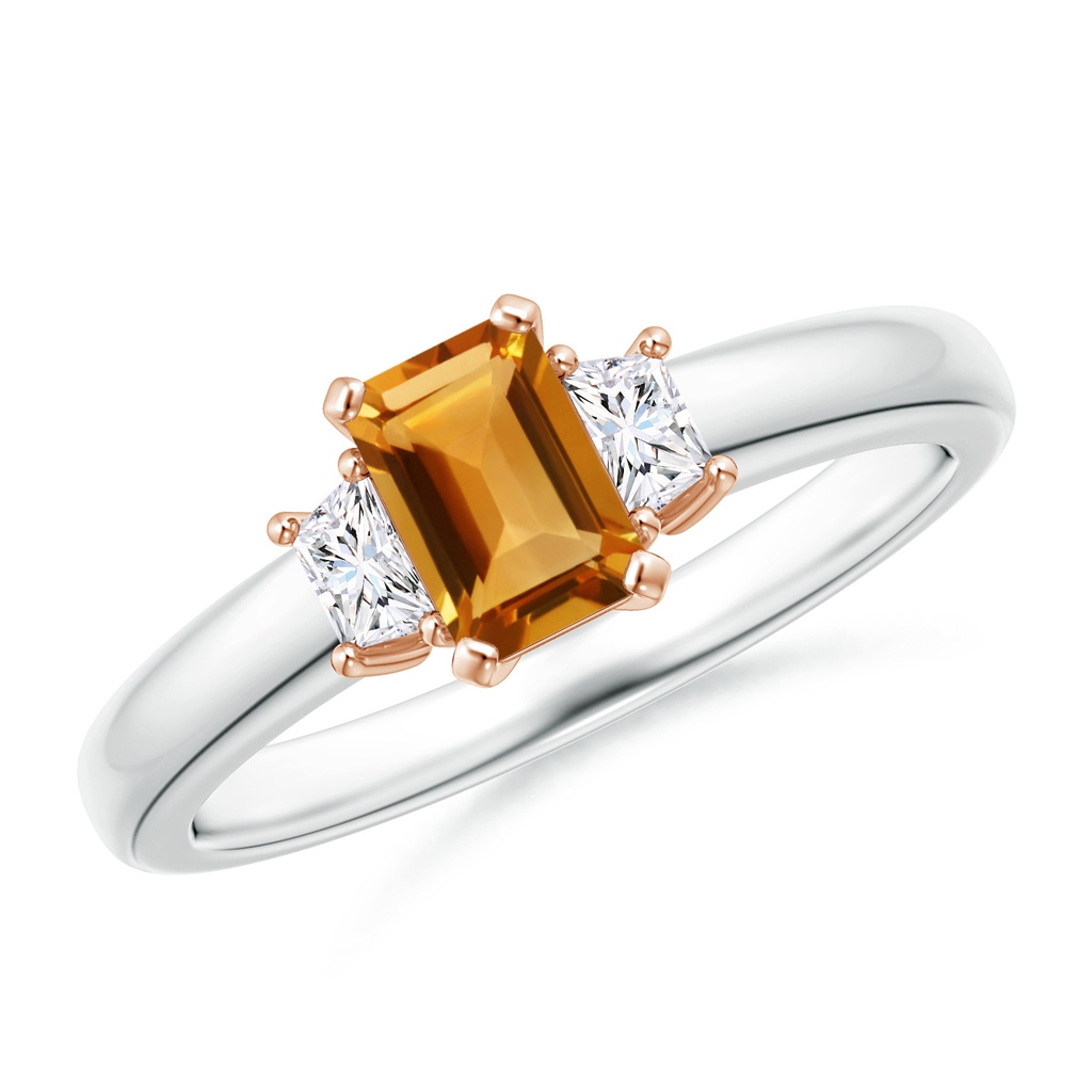 6x4mm AA Citrine and Diamond Three Stone Ring in White Gold Rose Gold