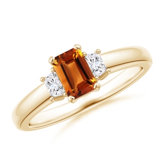 6x4mm AAAA Citrine and Diamond Three Stone Ring in Yellow Gold