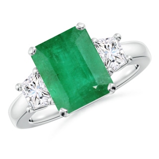 10x8mm A Emerald and Diamond Three Stone Ring in P950 Platinum