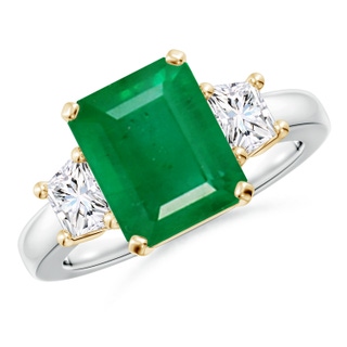 10x8mm AA Emerald and Diamond Three Stone Ring in 10K White Gold 10K Yellow Gold