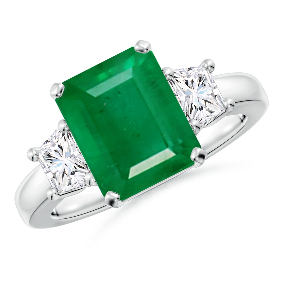 10x8mm AA Emerald and Diamond Three Stone Ring in White Gold 