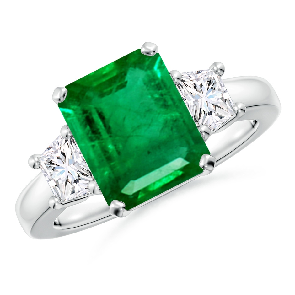 10x8mm AAA Emerald and Diamond Three Stone Ring in P950 Platinum 