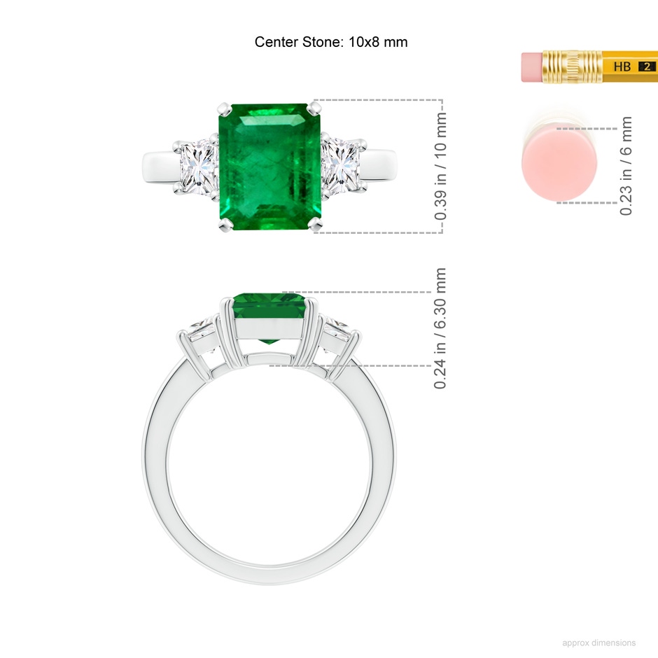 10x8mm AAA Emerald and Diamond Three Stone Ring in P950 Platinum ruler