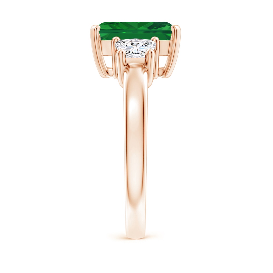 10x8mm AAA Emerald and Diamond Three Stone Ring in Rose Gold side 299