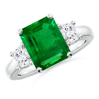 10x8mm AAAA Emerald and Diamond Three Stone Ring in P950 Platinum