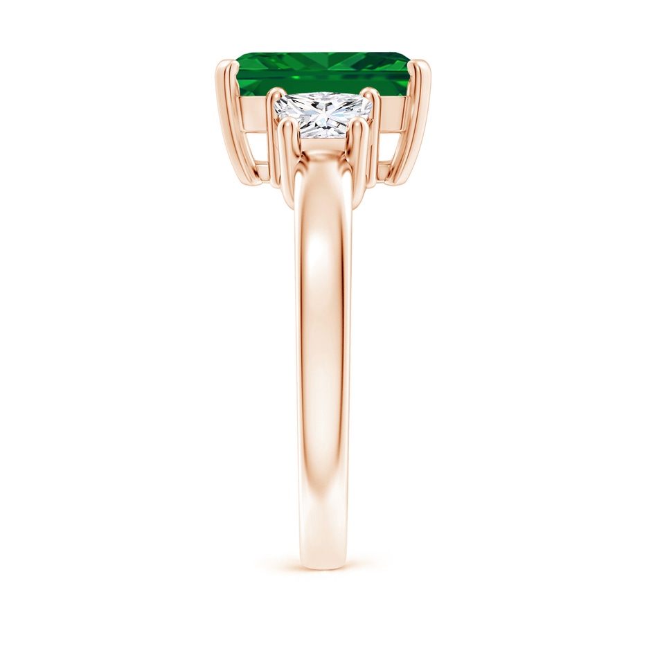 10x8mm AAAA Emerald and Diamond Three Stone Ring in Rose Gold side 299