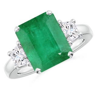 12x10mm A Emerald and Diamond Three Stone Ring in P950 Platinum