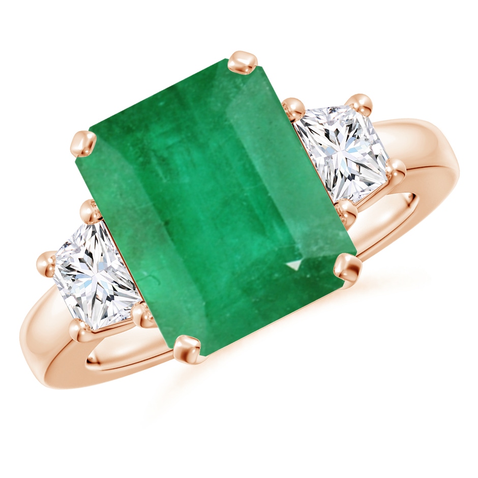 12x10mm A Emerald and Diamond Three Stone Ring in Rose Gold 