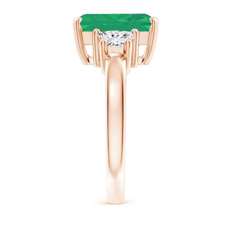 12x10mm A Emerald and Diamond Three Stone Ring in Rose Gold side 299